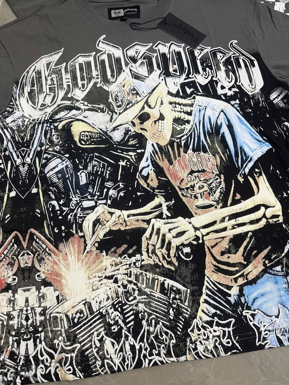 Godspeed Mechanic Skeleton Biker Short Sleeve Tee (Charcoal Grey)