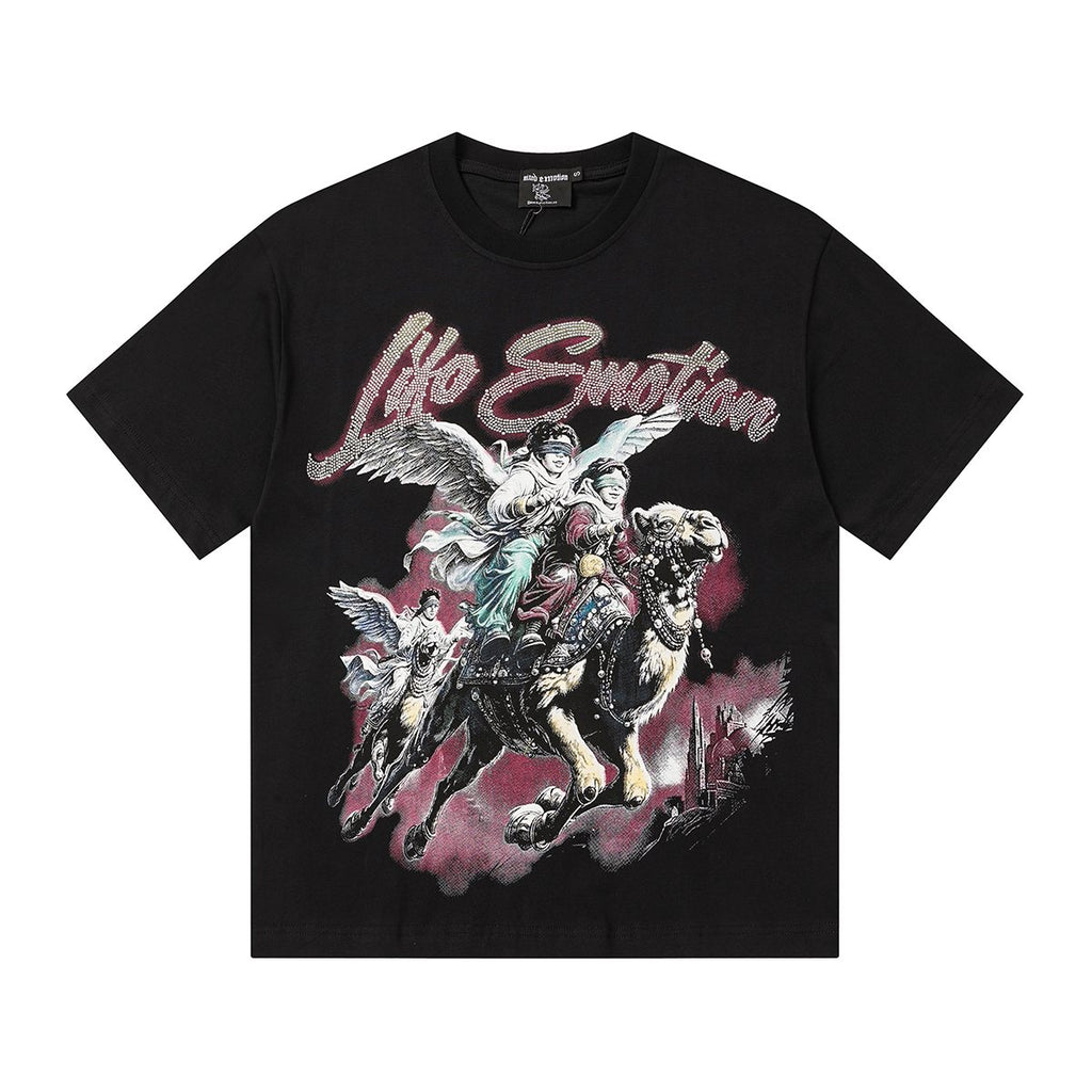 MIXED EMOTION Rhinestone Graphic Short-Sleeve T-Shirt